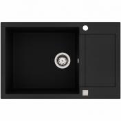 Lavabo Saturn 790 k�kkenvask i komposit m/afl�bsbakke - Sort/krom