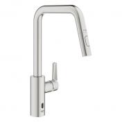 Grohe Start hybrid k�kkenarmatur m/sensor, udtr�k og Dual Spray - Steel