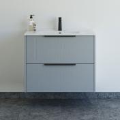 Dansani Mido+ Classic 81 m�bels�t m/Amber vask og 2 skuffer - Striber/mat lysebl�