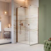 Str�mberg Noma 135 fast brusev�g m/svingd�r til venstre - 80 x 80 - Klar glas/b�rstet kobber