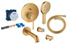 Grohe komplet indbygningspakke til badekar m/SmartActive h�ndbruser - B�rstet Cool Sunrise