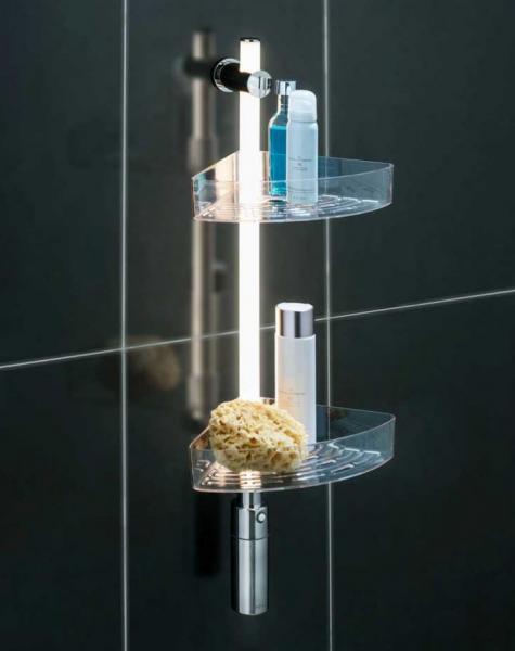 Wenko brusehylde til bad med LEDlys - Kan ogs&aring; limes