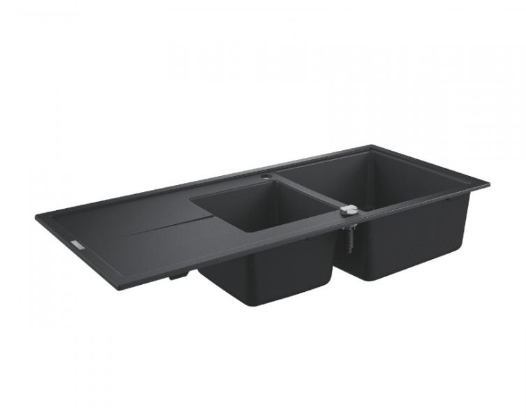 Grohe K400 80-C dobbelt k&oslash;kkenvask m/afl&oslash;bsbakke - Sort granit