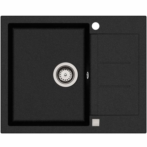Lavabo Saturn 620 k&oslash;kkenvask m/afl&oslash;bsbakke i komposit - Sort/krom