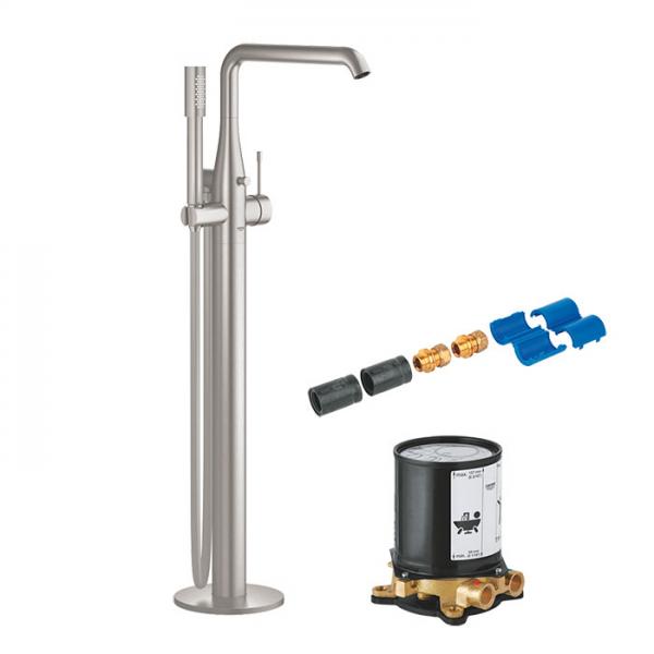 Grohe Essence komplet fritst&aring;ende badekararmatur - Supersteel