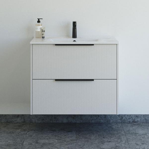 Dansani Mido+ Classic 81 m&oslash;bels&aelig;t m/Amber vask og 2 skuffer - Striber/mat sand