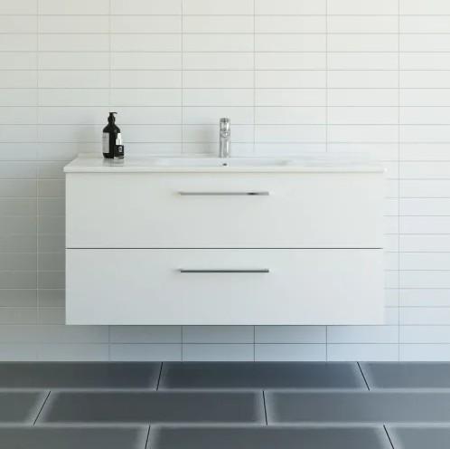 Dansani Mido+ 120 m&oslash;belpakke m/Amber vask og 2 skuffer - Mat hvid