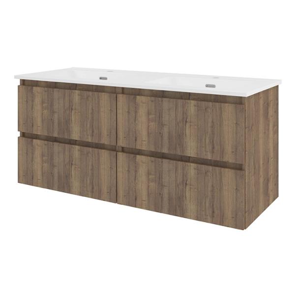 Sanibell Proline 120 m&oslash;bels&aelig;t m/lameller, 4 skuffer og dobbeltvask - Terra eg