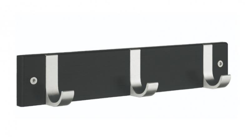 Beslagsboden knager&aelig;kke m/3 knager - Mat sort/aluminium