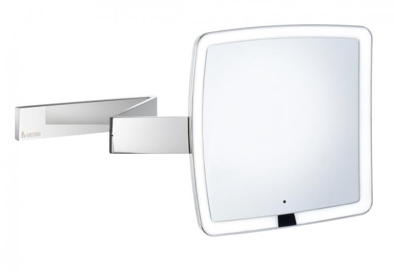 Smedbo Outline Square kosmetikspejl m/LED, sensor og 7 x forst&oslash;rrelse - Krom