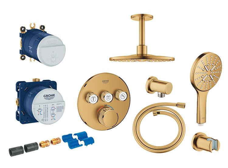 Grohe SmartControl komplet brusesystem med SmartActive brus til indbygning/loft - B&oslash;rstet Cool Sunrise