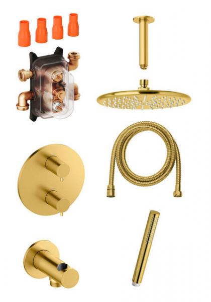 Damixa Silhouet komplet brusesystem til indbygning/loft - B&oslash;rstet messing