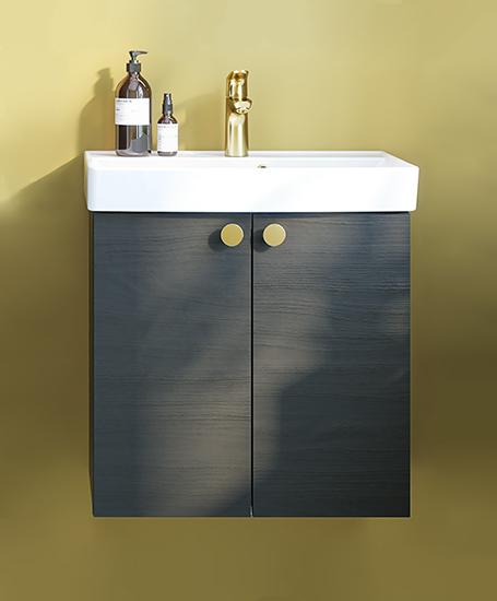 Dansani Mido+ 60 m&oslash;bels&aelig;t m/Capella h&aring;ndvask og Button greb - Sort struktur