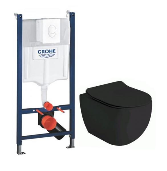 Lavabo Glomp Mat sort rimless toiletpakke inkl. s&aelig;de m/soft-close, cisterne og hvid betjening