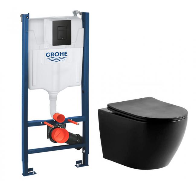 Lavabo Studio RIMless mat sort toiletpakke inkl. s&aelig;de/soft-close, cisterne og mat sort betjening