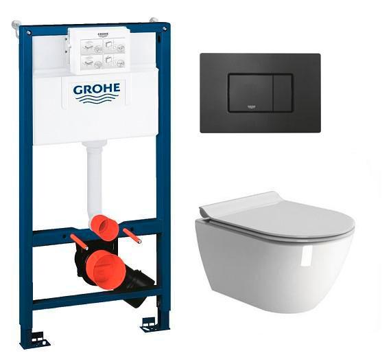 GSI Pura RIMless toiletpakke inkl. s&aelig;de m/soft-close, mellem cisterne og mat sort betjening