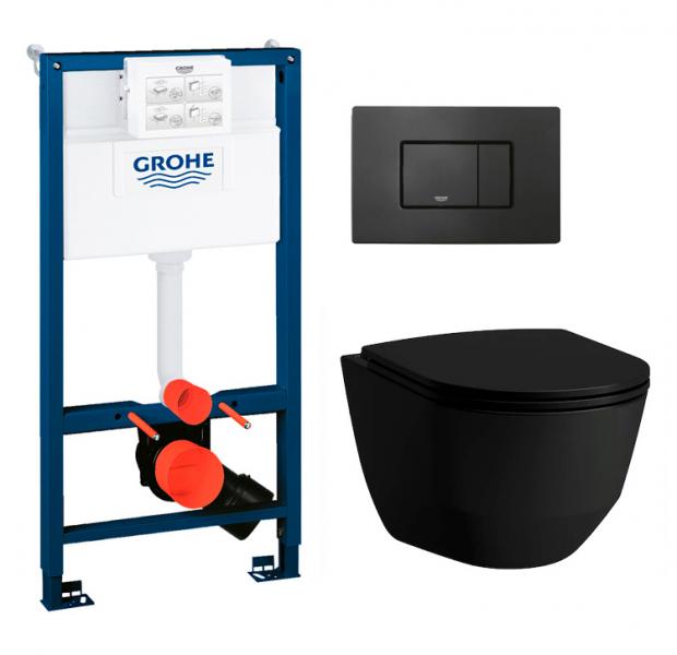 Laufen Pro Rimless mat sort toiletpakke inkl. s&aelig;de, mellem cisterne og sort betjening