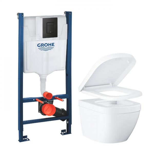 Grohe Euro kompakt Rimless toiletpakke inkl. s&aelig;de m/soft-close, cisterne og mat sort betjening