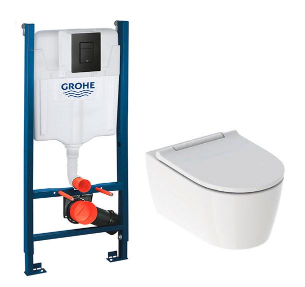 Geberit ONE RIMLess toiletpakke inkl. s&aelig;de m/soft-close, cisterne og mat sort betjening