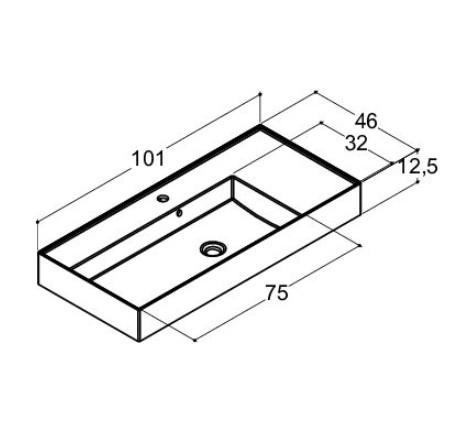 Dansani Luna Azym 101 asymmetrisk h&aring;ndvask t/m&oslash;bel eller v&aelig;g - 1 hanehul