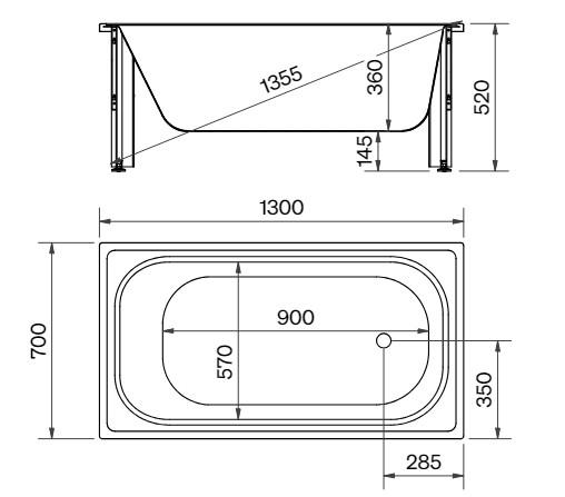 Svedbergs emaljebadekar t/hj&oslash;rne - 130 x 70