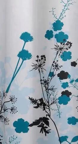 Hefe badeforh&aelig;ng m/bl&aring; blomster 120 x 200 cm