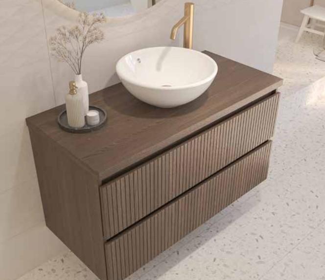 Sanibell Proline 80 m&oslash;bels&aelig;t m/bordplade og bowlevask - Terra eg