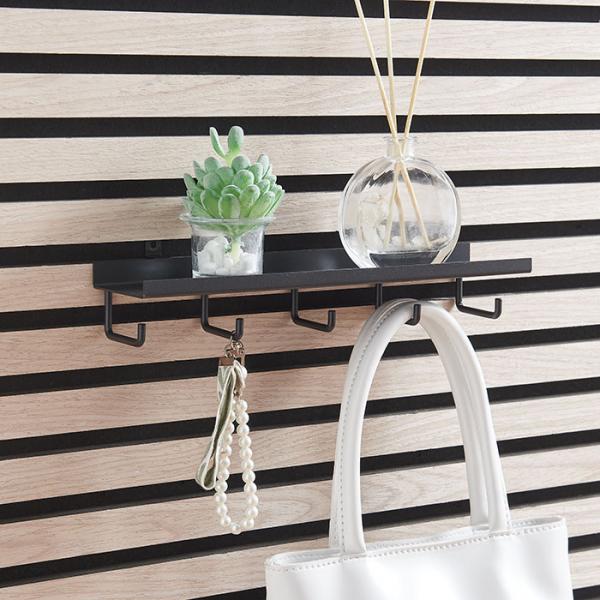 Sort hylde m/5 kroge til akustikpanel - Vandret/lodret