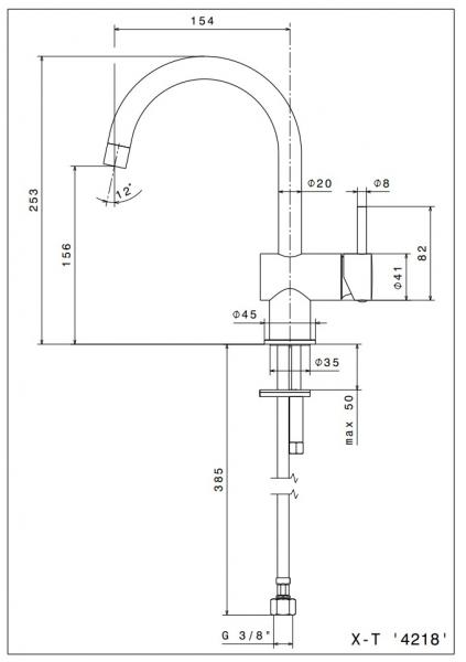 Cass&oslash;e Newform XT round h&aring;ndvaskarmatur m/svingtud - Krom
