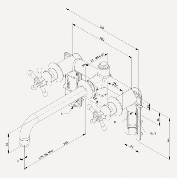 Toni Christiansborg h&aring;ndvaskarmatur m/200mm fast tud til indbygning - Nikkel