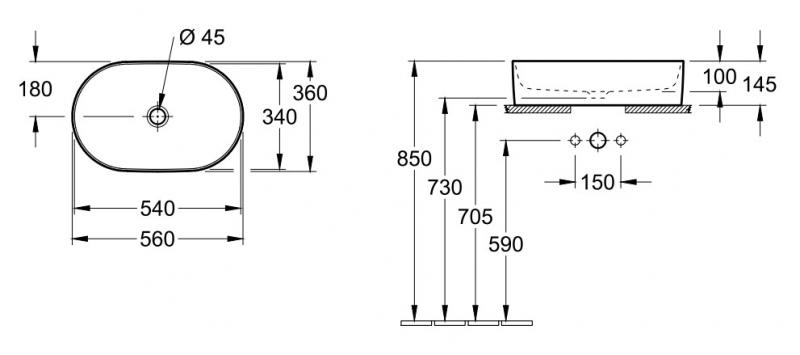 V&B Collaro 56 fritst&aring;ende bowlevask - Uden overl&oslash;b