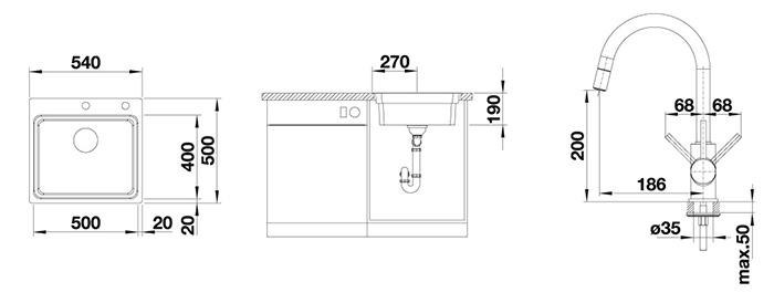 Blanco Etagon 500-IF/A k&oslash;kkenvask m/Mida-S k&oslash;kkenarmatur