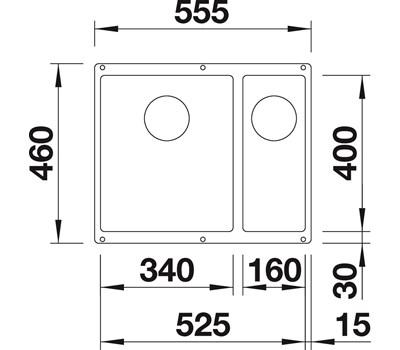 Blanco Subline 340/160-U k&oslash;kkenvask - H&oslash;jre - Klippegr&aring;