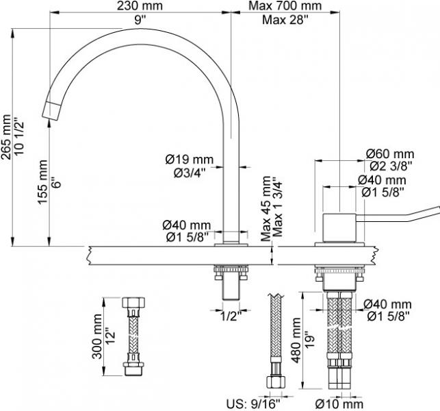 Vola 590HL H&aring;ndvaskbatteri - Krom