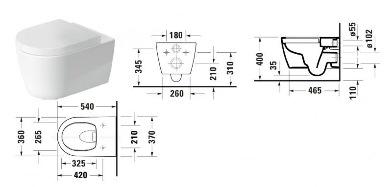 Duravit ME by Starck 54 rimless v&aelig;gh&aelig;ngt toilet m/HygieneFlush og HygieneGlaze