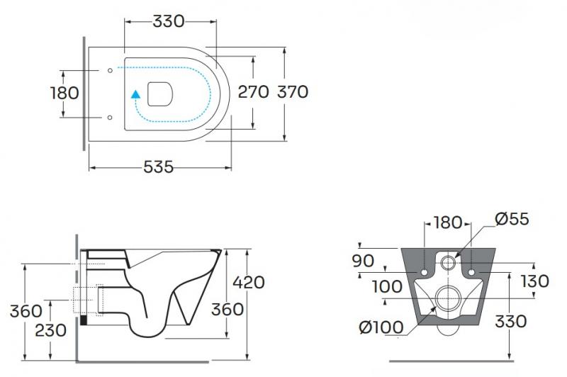 Lavabo Forma rimless v&aelig;gh&aelig;ngt toilet inkl. s&aelig;de og Vortex skyl - Ash
