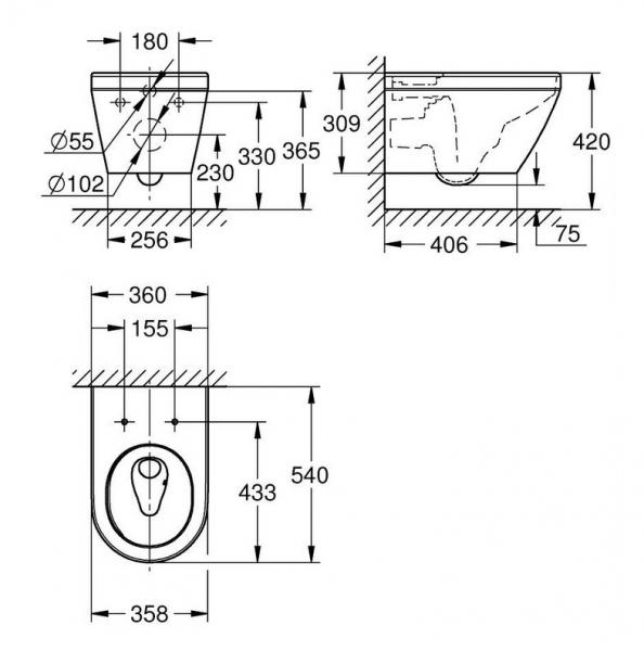 Grohe Euro rimless v&aelig;gh&aelig;ngt toilet m/TripleVortex og HyperClean