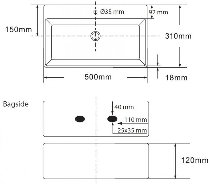 Lavabo Boxo 1080 SLIM 50 h&aring;ndvask t/v&aelig;g eller bord - 1 hanehul
