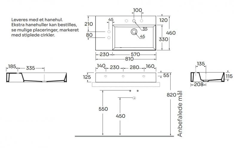 Lavabo Elegance SQ 81 L h&aring;ndvask t/v&aelig;g eller m&oslash;bel - Uden overl&oslash;b - Ash