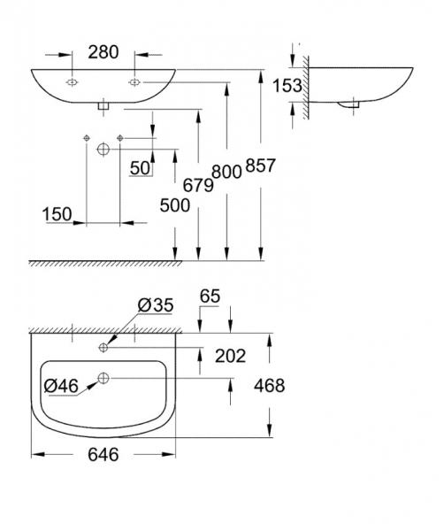 Grohe Bau 65 h&aring;ndvask t/v&aelig;g - 1 hanehul