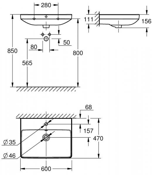 Grohe Euro 60 h&aring;ndvask 2.0 t/v&aelig;g - 1 hanehul - HyperClean