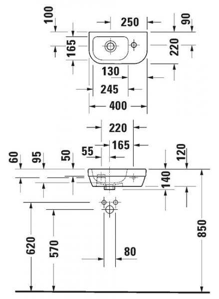 Duravit D-code 40 mini h&aring;ndvask t/v&aelig;g - 1 hanehul til h&oslash;jre