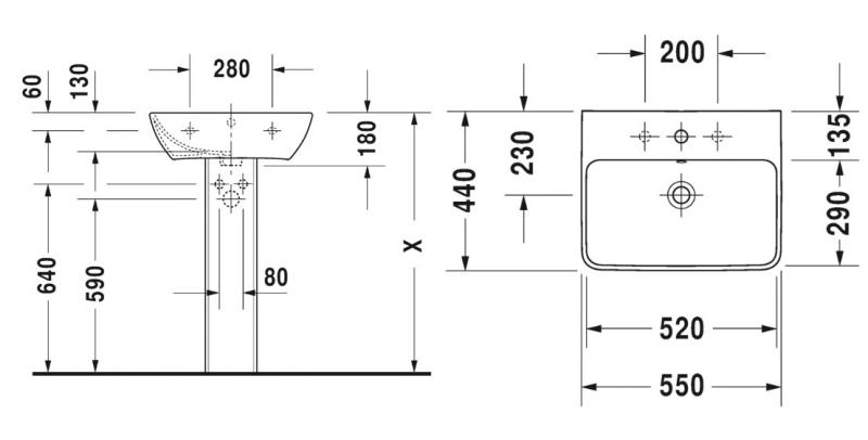 Duravit ME by Starck 55 h&aring;ndvask t/v&aelig;g