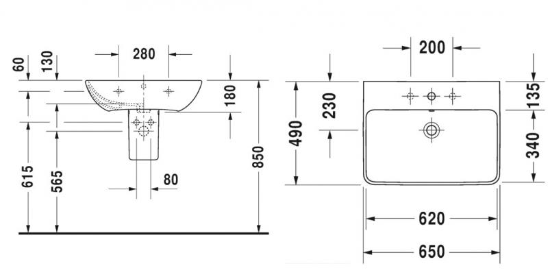 Duravit ME by Starck 65 h&aring;ndvask t/v&aelig;g