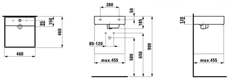 Laufen Kartell 46 h&aring;ndvask t/v&aelig;g eller m&oslash;bel - 1 hanehul