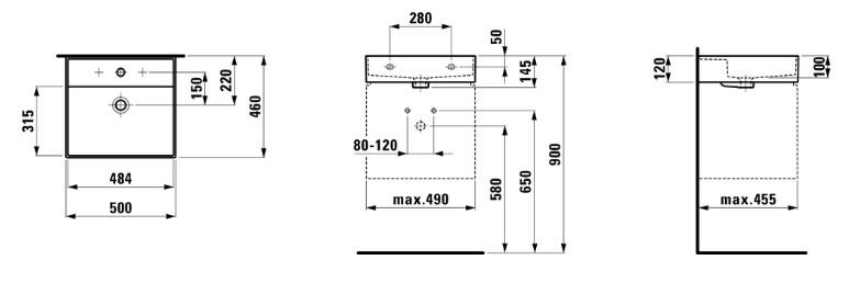 Kartell by Laufen 60 h&aring;ndvask t/v&aelig;g eller m&oslash;bel - 1 hanehul