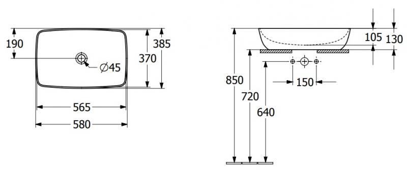 V&B Artis 58 fritst&aring;ende bowlevask - Uden overl&oslash;b