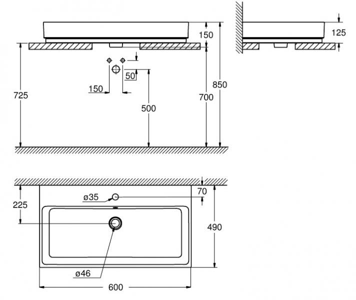 Grohe Cube 60 fritst&aring;ende bowlevask - 1/3 hanehuller - PureGuard
