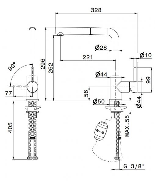 Cass&oslash;e Newform X-Trend k&oslash;kkenarmatur m/udtr&aelig;k - B&oslash;rstet messing