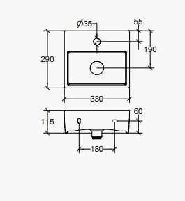 Lineabeta Quarelo 33 h&aring;ndvask t/v&aelig;g eller m&oslash;bel - Uden overl&oslash;b - 1 hanehul